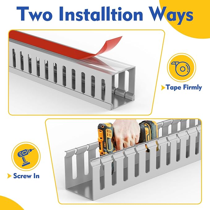 Open Slot Wiring Raceway Cable Duct, 123in Cable Management Channel Cord Track,Desk Wire Channel, Under Desk Cable Management to Hide Cables, Wires for Computers (Grey, 1.97" Hx1.97 W, 15.4''L(8 Pc))
