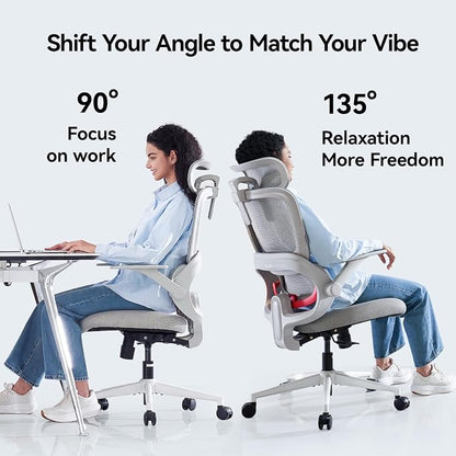 SIHOO B100 SE Office Chair, Desk Chair with Adaptive Lumbar Support & 2D Flip-up Armrests, 135° tilt Soft Memory Foam Erogonomic Chair for Home Office,Hold 300 LBS-White