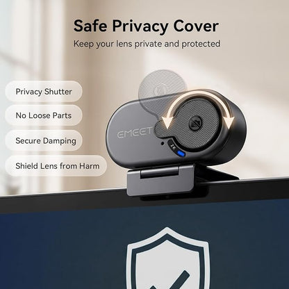 EMEET C100 2K Webcam for PC, Built-in Mic, Rotating Privacy Cover, Portable Metal Clip, Computer Camera for Home Office, Meetings, Learning, Streaming, External Webcam for Desktop, Laptop, PC USB-A