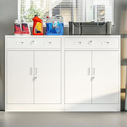 CMY Metal Storage Cabinet, Locking Storage Cabinet with 1 Drawer and Adjustable Shelf, 36.2" H x 28" W x 16" D Metal Cabinet for Office, Garage, Home-White