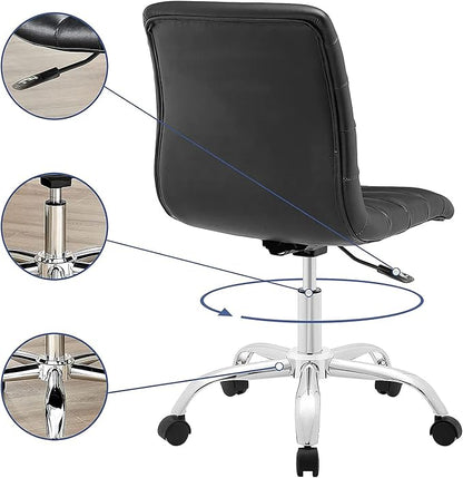 Modway Ripple Ribbed Armless Mid Back Swivel Computer Desk Office Chair In Black