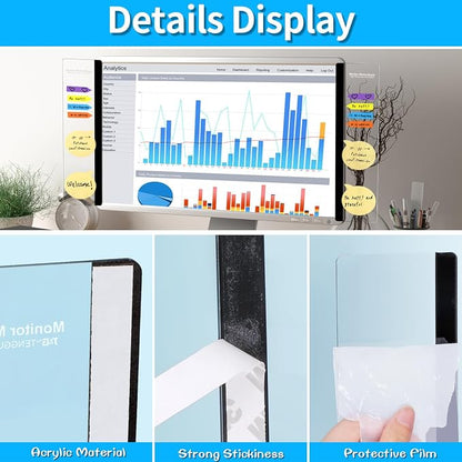 Monitor Memo Board, 4PCS Transparent Computer Monitor Side Panel Creative Desktop Memo Board, Acrylic Desktop Computer Sticky Note Holder for Home Office