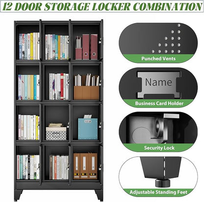 erosoei Metal Lockers for Employees, 12 Doors Metal Storage Locker | with Card Slot and Ventilation Holes, Steel Employee lockers for Home Office School Gym Garage, Requires Installation