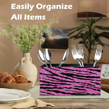 DILSJ Hot Pink Zebra Print Pen Pencil Holder Organizer for Desk, Mcbling Room Decor, Y2k Decor Mcbling Wooden Box Signs for Home Office Desk Tabletop Decoration