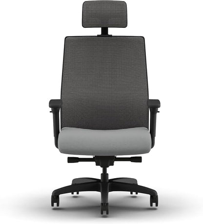 HON Ignition 2.0 Big and Tall Ergonomic Mesh Office Chair with Headrest, 450 lb Capacity, Extra‑Wide High‑Back Desk Chair with Adjustable Arms, Lumbar Support, Tilt Recline, Black Frame, Ash