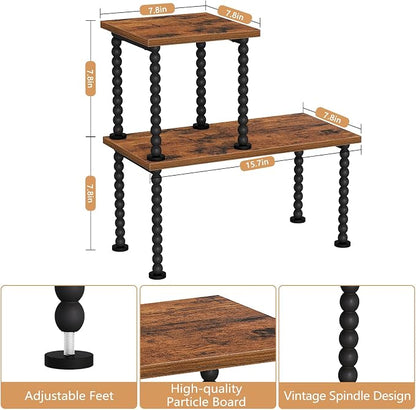 YINMIT Desk Shelf Organizer, 2 Tier Adjustable Desk Shelf for Top of Desk, Wood Freestanding Stackable Desktop Bookshelf Organizer for Office, Home, Kitchen Counter Display Rack, Rustic Brown