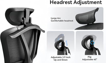 Ergonomic Mesh Office Chair, 400 lb Capacity for Work & Gaming | Mesh back and memory foam seat provide comfort, while adjustable headrest and lumbar support ease strain.