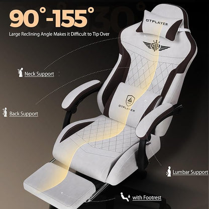 GTPLAYER Gaming Chair with Footrest, Big and Tall Game Chair High Back Computer Office Chair with Lumbar Support for Adults, Ergonomic Swivel Games Chair with Cushion Gaming, Fabric Brown