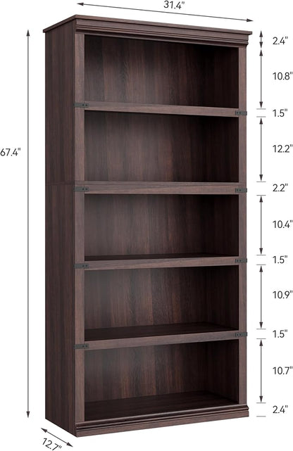 GarveeHome 5 Tier Farmhouse Bookcase, 67.4" Tall Book Shelf with Storage, Wooden Bookshelves 5 Shelf Display Shelvesfor Home Office, Living Room, Bed Room (Cherry, 67.4" H x 31.5" W x 12.8" D)