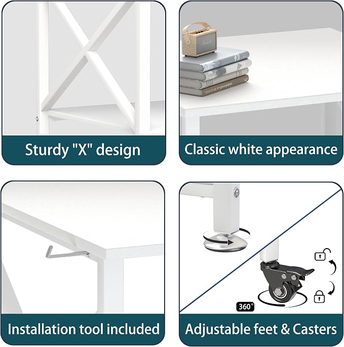 Printer Stand, 23.6 x 23.6 Inches Large Printer Stand with Storage Shelf, 2 Tier Printer Table for Home Office, Rolling Printer Cart with Industrial Wheels, Mini Fridge Stand Table, White