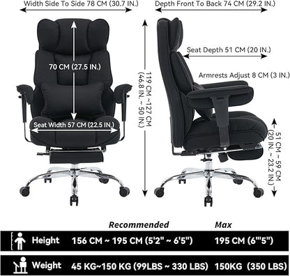 Efomao Executive Office Chair, Mesh Black Fabric Big and Tall Desk Chair | Breathable fabric, pocket spring & foam seat, retractable footrest, 135° recline for computer gaming setup