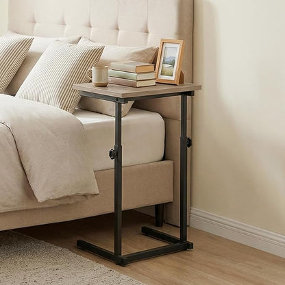 HOOBRO C Shaped End Table, Adjustable Height Sofa Side Table, Slide Under Couch Table, C Shaped Side Table for Small Spaces, for Living Room, Bedroom, Greige and Black BG71SF01