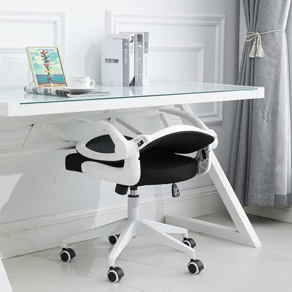 IPKIG Foldable Office Chair - Home Office Desk Chairs with Wheels and Flip-Up Arms - Ergonomic Backrest Mesh Computer Chair Adjustable Swivel Rolling Home Executive (White)