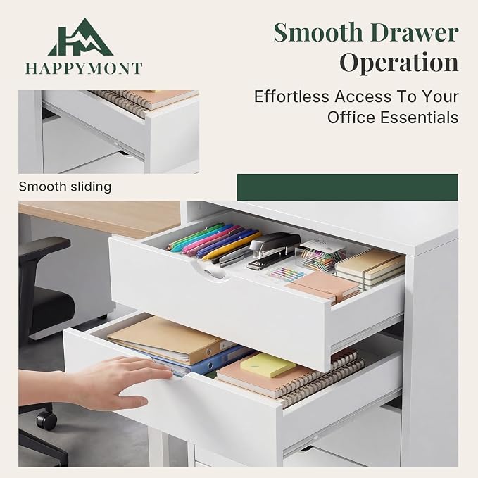 Mobile File Cabinet Under Desk, 5 Drawer Storage Organization with Wheels, Vertical Filing Chest Rolling Wood Small Desk Printer Stand for Home Office, 15.75" D x 18.74" W x 25.39" H