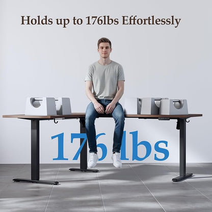 Klicelor L Shaped Standing Desk 63 x 55.1 Inch Dual Motors, Electric Height Adjustable Corner Desk for Home Office Workstation, Ergonomic Sit Stand Computer Table with Memory Controller, Dark Walnut