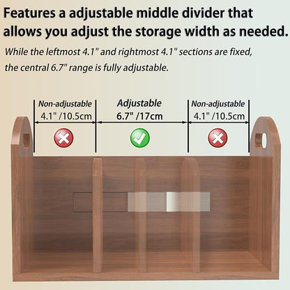 Wood Desktop Bookshelf, Upright Tabletop Book Shelf With Adjustable Divider Secure Books in Place, Desk Shelf for Top of Desk in Living Room Home Office, Perfect for Books Magazine File (Walnut Brown)