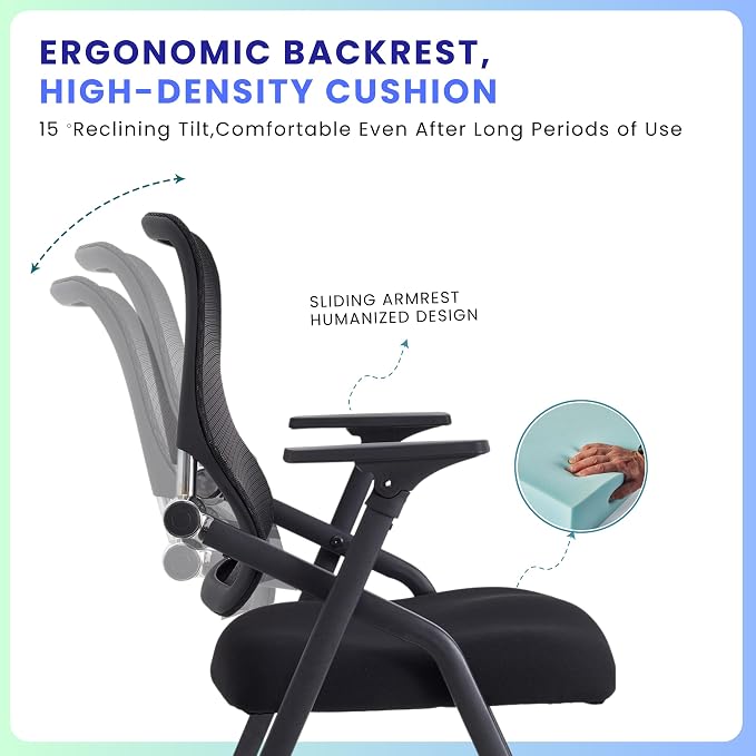 PRO, Stackable & Foldable Conference Room Chairs with 2X Thick Cushion, Lumbar Support, Armrest - Mesh Bouncing Back for Office Meeting, Conference, Training Room Chair 1 Pack
