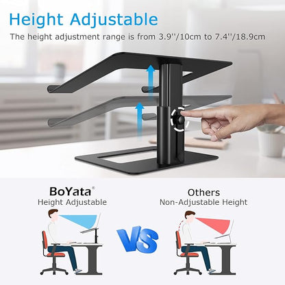 BoYata Laptop Stand, Ergonomic Aluminum Height Adjustable Computer Stand Laptop Riser Holder for Desk, Compatible with MacBook Pro/Air, Dell, Lenovo, HP, Samsung, More Laptops 11-17"