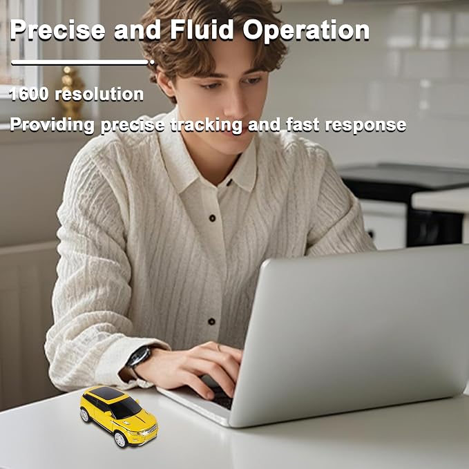 Car Mouse Mini Small Cool SUV Car Shaped Wireless Mouse Portable 2.4GHz Optical Cordless Mice with USB Receiver 3 Buttons for Office School Travel for Laptop PC Desktop Computer Gift ( Yellow-1 Pack)