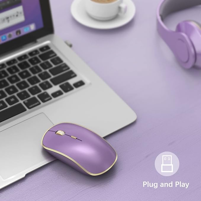 JOYACCESS Silent Wireless Mouse - 2.4G Portable & Ergonomic with 5 DPI Levels for Desktop, Notebook, PC & Laptop (Purple)