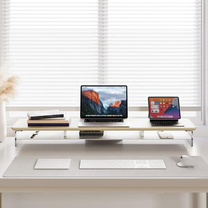 Fenge Acrylic Monitor Stand, 42.5 Inch Clear Dual Monitor Riser with Metal Storage, 2 Tier Computer Riser with LED Lights for Desk, Laptop, Printer, TV