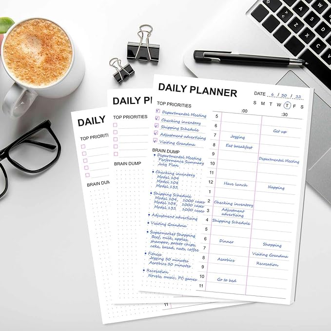 Tiankool To Do List Notepad 3Pack/Set,Daily To Do List with Priorities, Brain Dump, Hourly Scheduler and Notes,Daily Planner Notepad for Work, Study, 60 Tear Off Sheets Planning Pad, 7x10 Inch