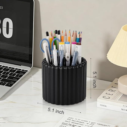 Anyoifax 360° Rotating Pen Holder 7 Slots Desk Organizer Removable Pencil Cup Plastic Art Supplies and Accessories Desktop Storage Box Caddy for Office, School, Home (Black)