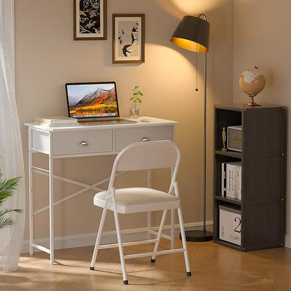 DAOUTIME Small Writing Desk for Kids Bedroom, 31.5 Inch Small Computer Desk for Small Spaces, Simple Desk with 2 Fabric Drawers for Home Office, Dorm, Living Room, Home Study Table, White