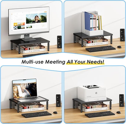 ECOLOVI Wood Laptop Stand for Desk, 4-Height Adjustable Computer Monitor Stand Riser for Desk Organizer and Accessories, Office Desk Accessories Workspace Organizer for Home Office Supplies, Black