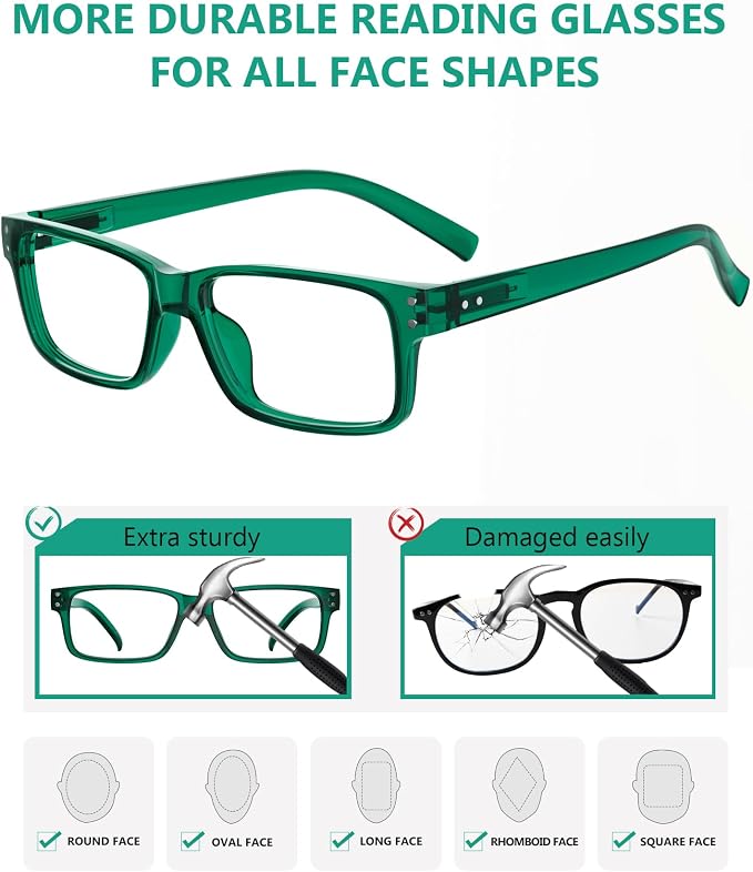 Eyekepper Vintage Eyeglasses for Men - 3 Pairs Black and 2 Pairs Green - Spring Hinges Classic Glasses +0.00
