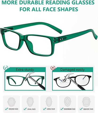 Eyekepper Vintage Reading Glasses for Men - 3 Pairs Black and 2 Pairs Green - Spring Hinges Classic Readers +3.75