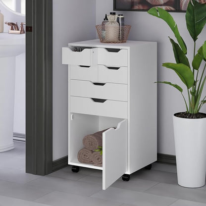 Winsome Halifax Mobile Storage Cabinet with 7 Drawers in White, Stylish & Functional Home Storage Cabinet for Filing, Kitchen Organization, Moveable Furniture for Office, Dorms, Apartments