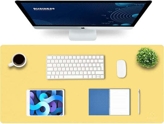 K KNODEL Large Office Leather Desk Mat, Mouse and Keyboard Pad, Computer and Laptop Mat, Desktop Protector and Cover, Writing Pad and Blotter (35.4"x17", Yellow)