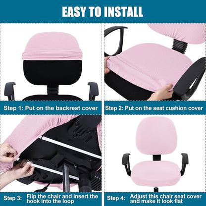 Smiry Stretch Jacquard Office Computer Chair Covers, Removable Washable Universal Desk Rotating Chair Slipcovers Protector, Seat + Backrest Cover, Pink