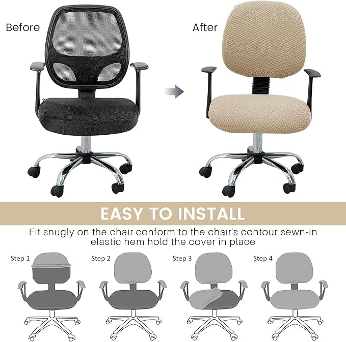 MIFXIN Office Chair Cover Stretch Slipcover 2 Piece Elastic Jacquard Computer Chair Seat Covers Furniture Protector for Office Home, Only Covers, NO Chair (Khaki)