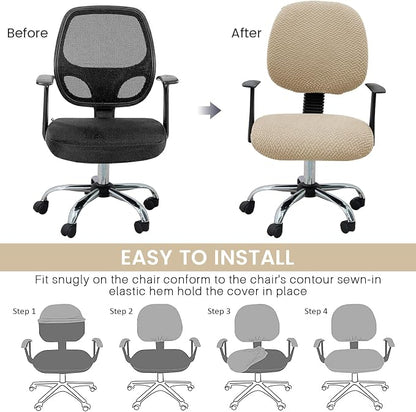 MIFXIN Office Chair Cover Stretch Slipcover 2 Piece Elastic Jacquard Computer Chair Seat Covers Furniture Protector for Office Home, Only Covers, NO Chair (Khaki)