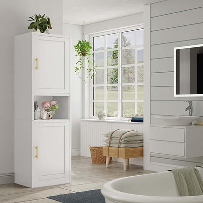 pozdeg 67" Tall Narrow Storage Cabinet, Metal Bathroom Cabinet with 2 Doors & 4 Adjustable Shelves, Freestanding Slim Pantry Organizer for Bathroom Kitchen Living Room (White)