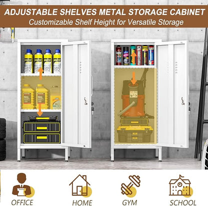 pozdeg 35.43" Metal Storage Locker with Lockable, Metal Steel Locker for Employees with 1 Door ＆ 2 Adjustable Shelves, Small Locker Storage Cabinets for Home, School, Office, Gym (White)