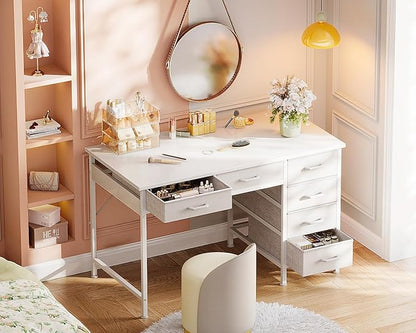 ODK Computer Desk with 6 Drawers, 40 Inch Small Desk with Storage, Reversible Desk for Home Office, Work Study Table for Bedroom, White