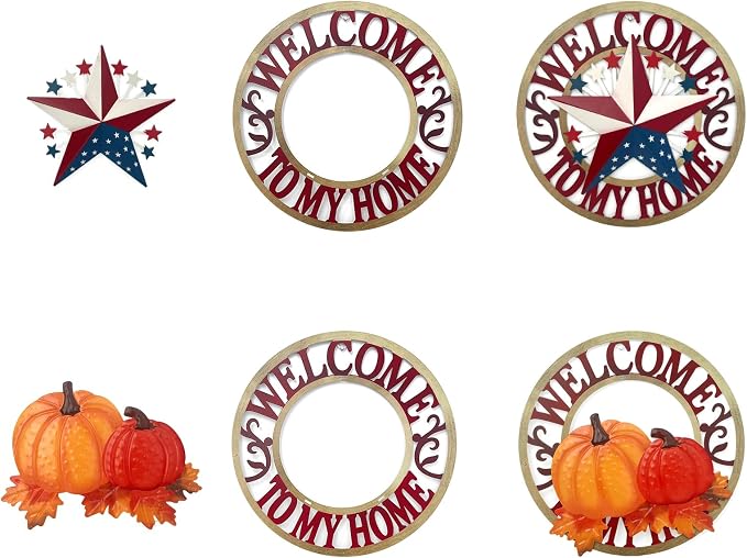 Patriotic Outdoor Decor USA Metal Star Hanging Welcome Home Signs Metal Wall Decor 4th of July Patriotic Front Door Wreaths Hanger,Meta Flag Garden Fence Patio Front Porch Yard Indoor Outdoor 12''H