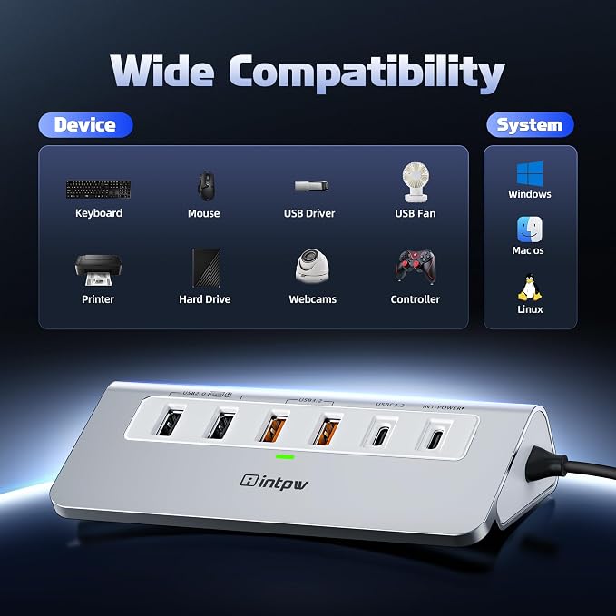 intpw USB C Hub, P9 PRO USB C Hub Multiport Adapter with 4K HDMI, PD 100W, Type-C & 2 USB A 3.2 10Gbps, 2 USB A 2.0, SD/TF Card Reader, Aluminum USB Hub for Laptop, iPhone 17 Series, MacBook, iPad