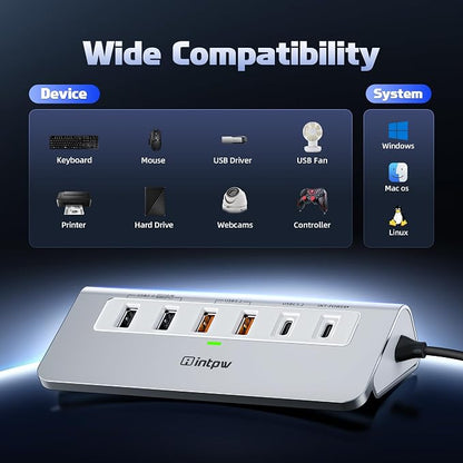 intpw USB C Hub, P9 PRO USB C Hub Multiport Adapter with 4K HDMI, PD 100W, Type-C & 2 USB A 3.2 10Gbps, 2 USB A 2.0, SD/TF Card Reader, Aluminum USB Hub for Laptop, iPhone 17 Series, MacBook, iPad