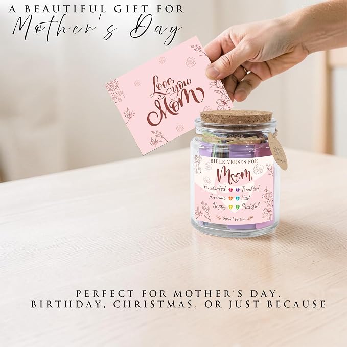 Bible Verse Jar for Mom – 92 Color-Coded Bible Verse, Birthday Gifts for Mom, Christian Gifts For Mom
