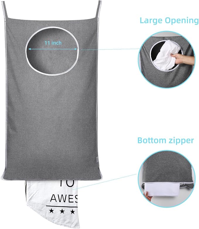 KEEPJOY 2Pack Space-Saving Hanging Laundry Bag, Door Laundry Hamper with 2 Different Types of Hooks, 30x20 Inch Oxford Fabric Laundry Storage Bag for Dirty Clothes (Grey-2Pack)