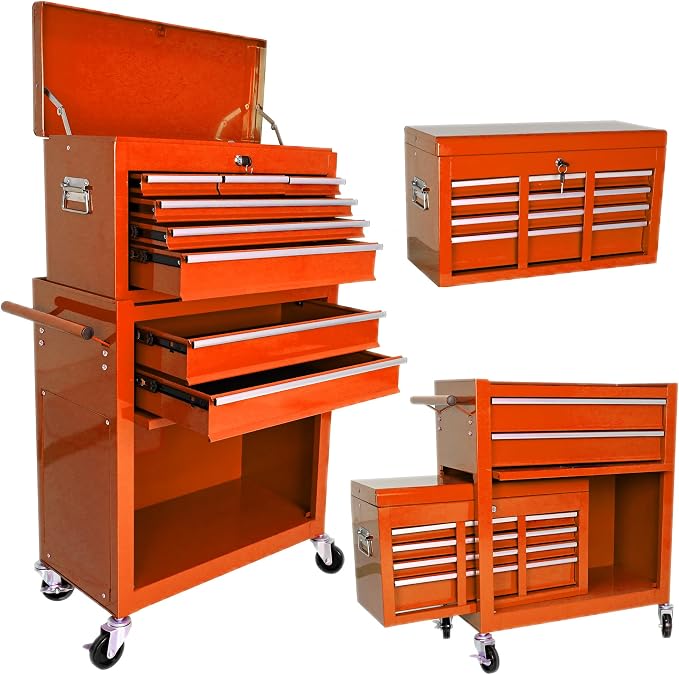 RYH 8 Drawers Rolling Tool Chest & Tool Box on Wheels | Heavy Duty Metal Cart with Ball Bearing Drawers | Fits US General Tool Box for Garage Storage(Orange, 8 Drawers /43.1" H × 24.2" W)
