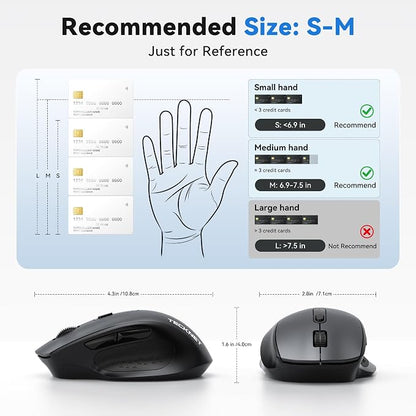 TECKNET Wireless Mouse for Laptop, (BT5.2/3.0 & 2.4G) Bluetooth Wireless Mouse, Silent Click, 5-Level Adjustable DPI, Ergonomic Portable Computer Mice for Laptop, PC, MacBook, Chromebook