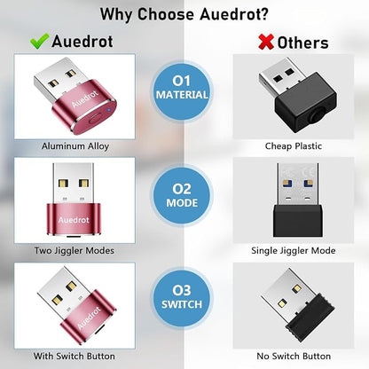 AUEDROT Mouse Jiggler Undetectable Jiggers USB Mover with Switch Button,Automatic Wiggler 2 Jiggle Modes,Mouse Device,Plug & Play,Keep Computer/Laptop Awake,Rose Gold,1 PCS