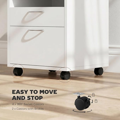 HOMCOM Mobile Storage Cabinet Organizer with Drawer and Cabinet, Printer Stand with Castors, White