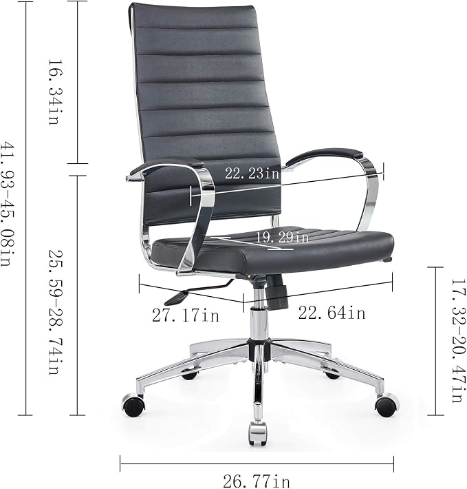 High Back Office Chair with Armrest, Black Adjustable Swivel Chair in Durable Vegan Leather, Ergonomic Desk Chair for Extra Back & Lumbar Support – Black