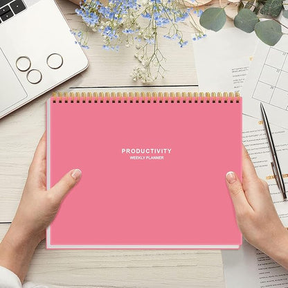 Weekly Productivity Planner - 8.5" x 11" Dashboard Desk Notepad Has 6 Focus Areas to List Tasks for Goals, Projects, Clients, Academic or Meal-Organize Your Daily Work Efficiently, 54 Weeks, Pink